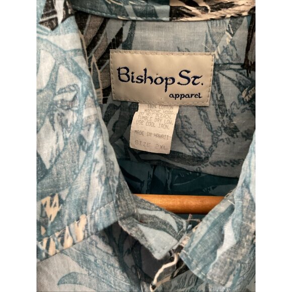 Bishop Street Hawaiian Shirt Men 2XL Blue White Floral Button Up Pullover Pocket - Picture 6 of 6